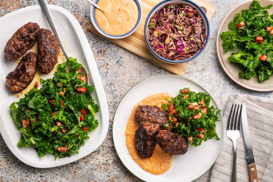 Beef keftaover roasted pepper hummus - Extra large standard