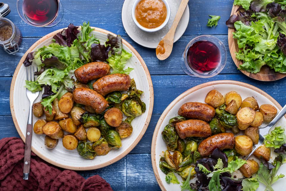 Roasted pork sausages sarladaise style fingerling potatoes - Extra large standard