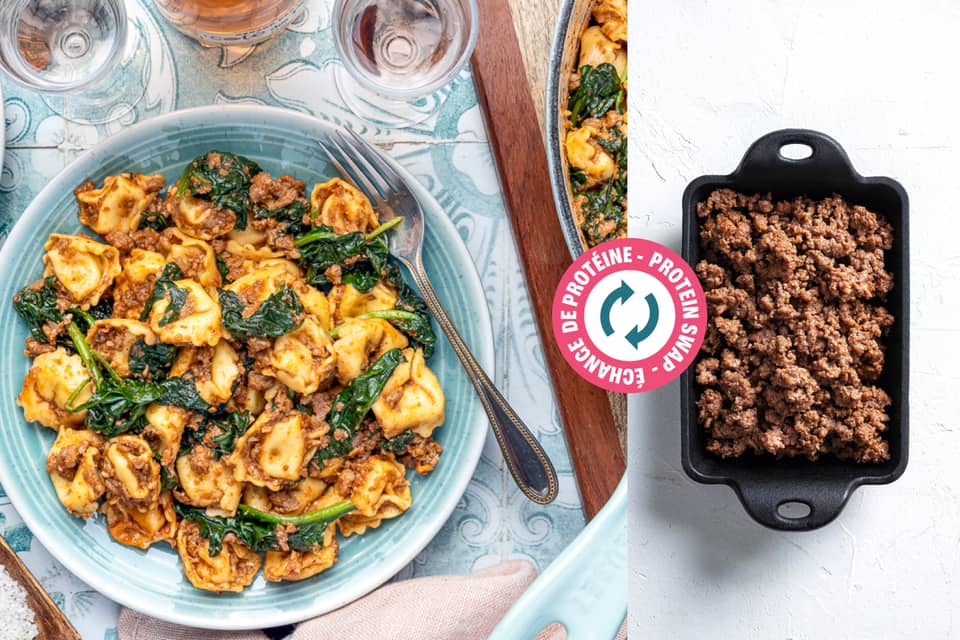 Protein swap cheesy tortellini and ground beef skillet - Extra large standard