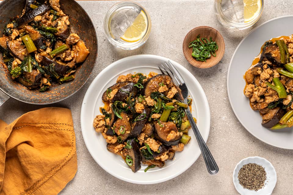 Spicy miso ground turkey eggplant stir fry - Extra large standard