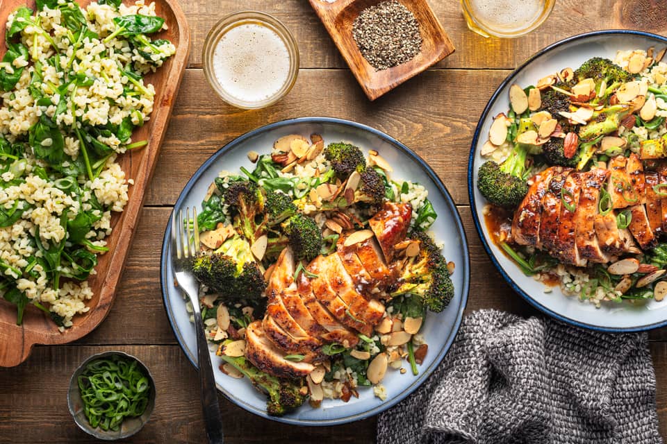 Apricot glazed chicken breasts roasted broccoli amandine - Extra large standard
