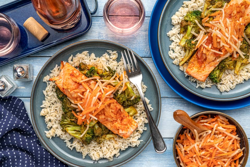 Kimchi rubbed salmonwith saucy sauteed broccoli - Extra large standard