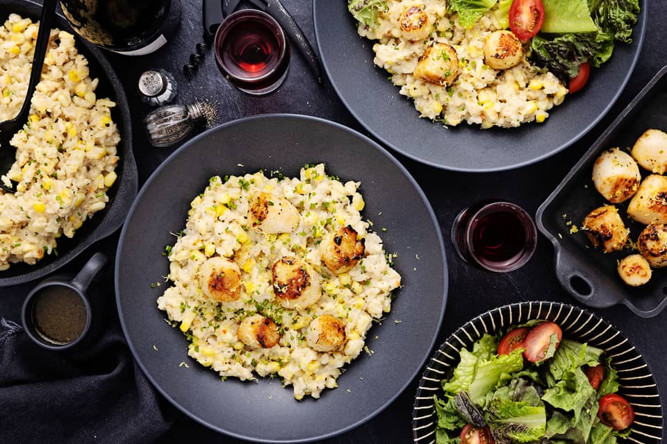 Pan seared scallopsover fresh corn risotto - Extra large standard