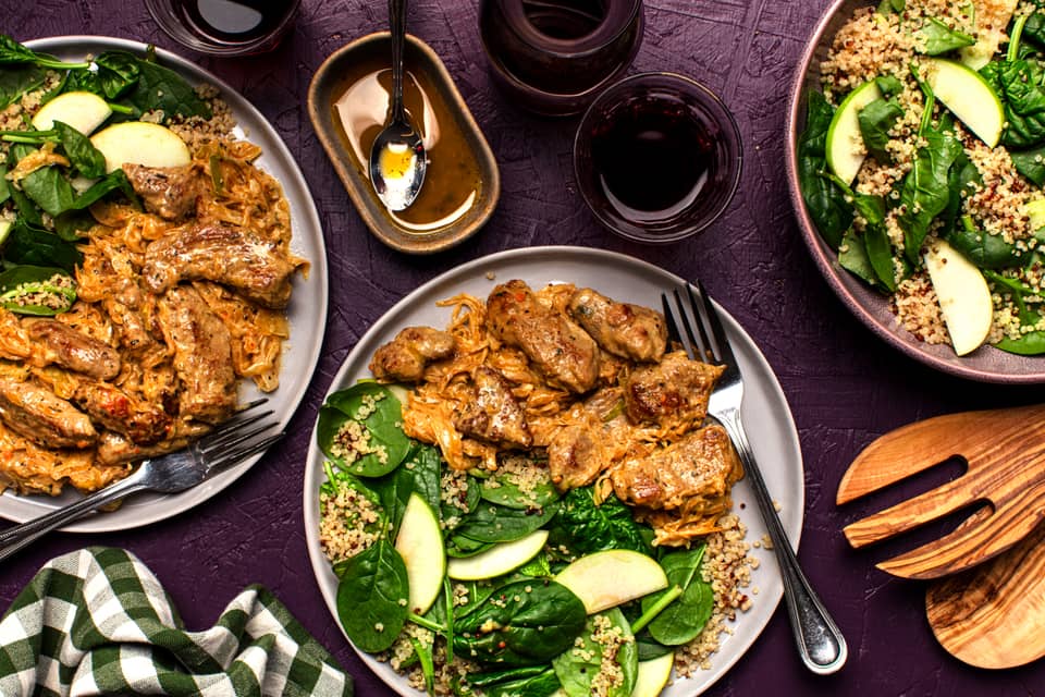 Seared pork tenderloin stripswith creamy dijon sauce - Extra large standard