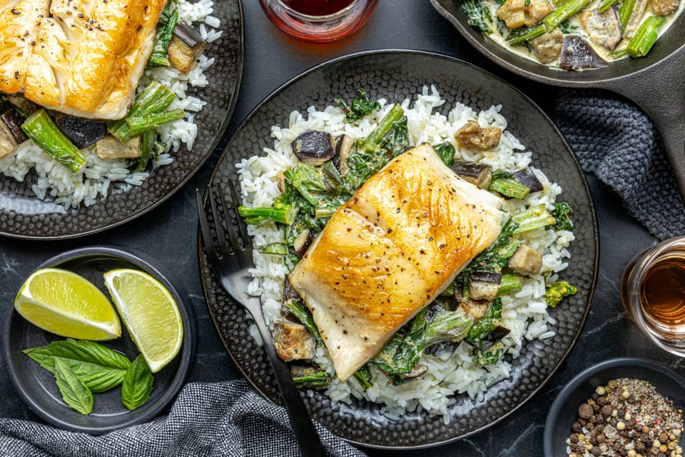 Seared black cod over thai style green curry - Extra large standard