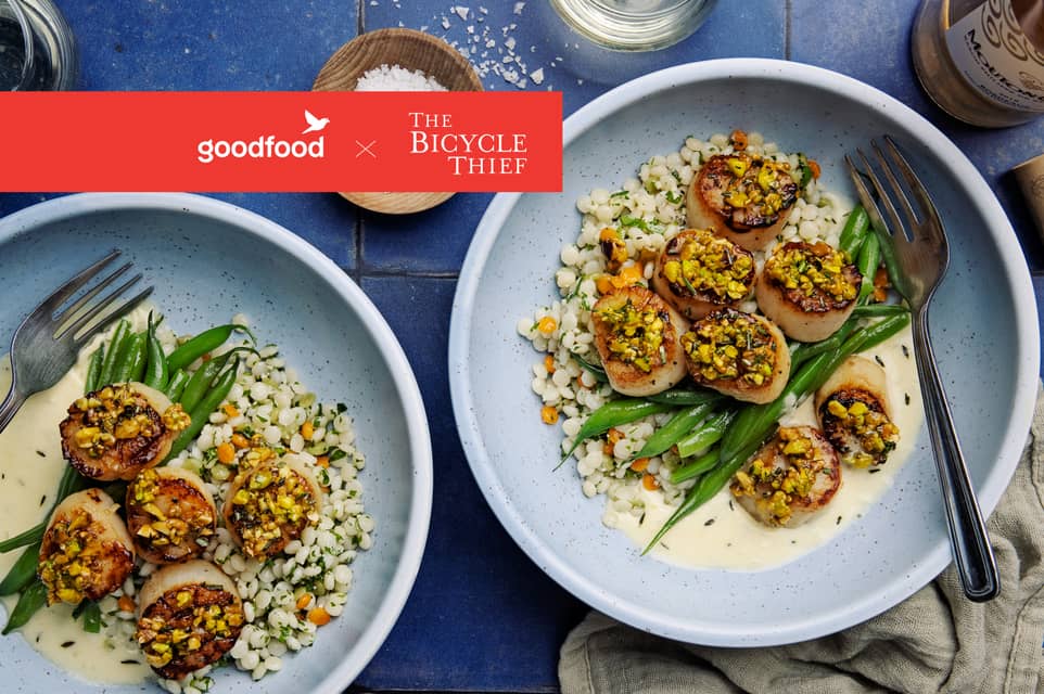 Goodfood bicycle thief pistachio rosemary crusted scallops with beurre blanc - Extra large standard