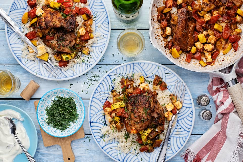 Greek style chicken browned feta skillet - Extra large standard