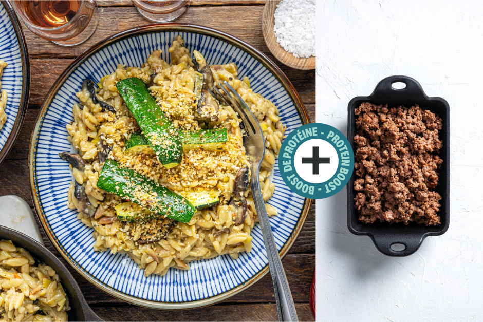 Boost de protéines | Orzotto suisse avec bœuf, emmental, portobellos et poireaux