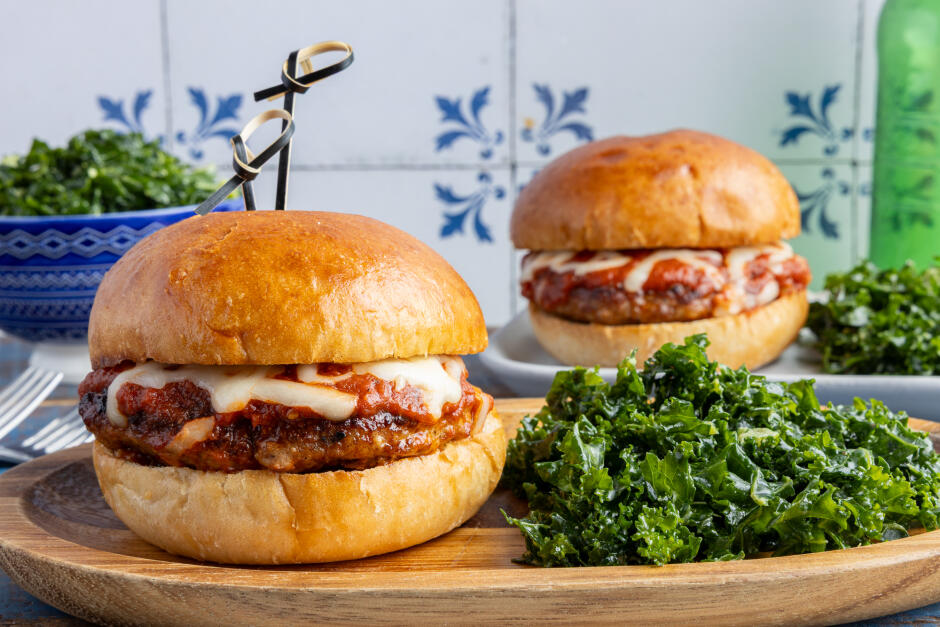 Cheezy Sausage 'Parm' Burgers