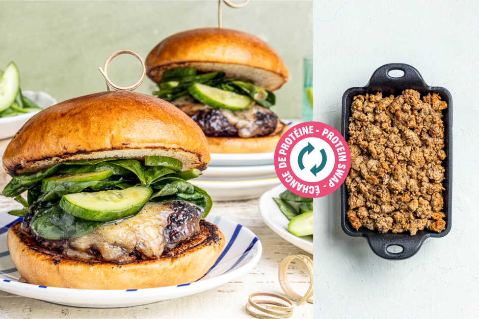 Protein Swap | Cheesy Caramelized Onion Chorizo Burgers