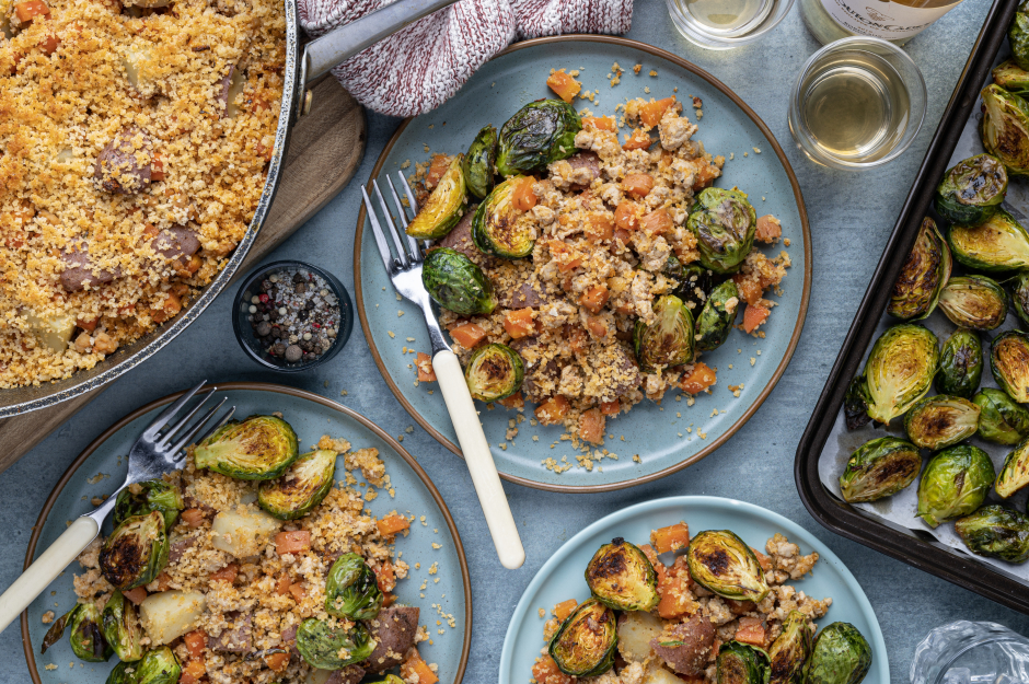 Panko-Topped Ground Pork, Taters & Carrots
