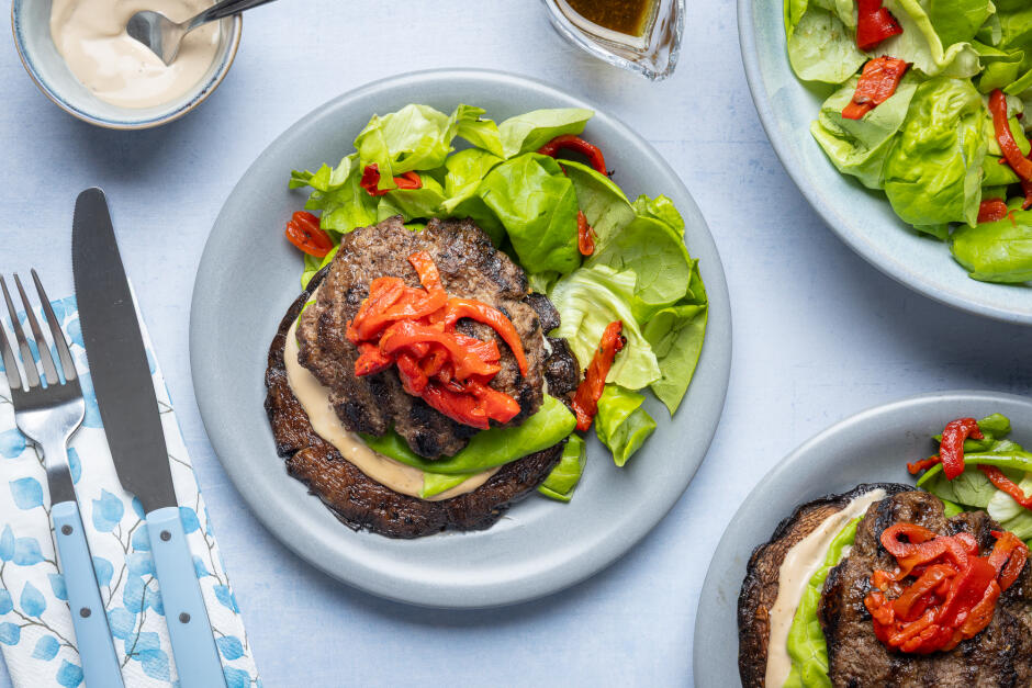 Mini burgers de bœuf sur 'pains' de portobellos