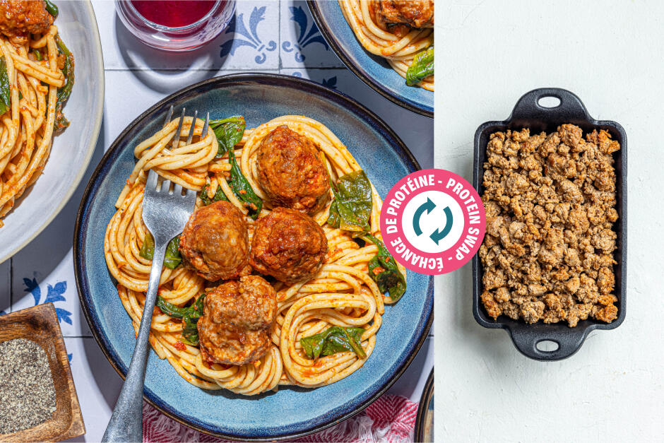 Échange de protéine | Spaghettis aux boulettes de chorizo deux cuillères