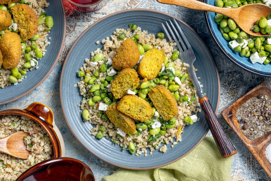 Falafels over Cauliflower Tabbouleh