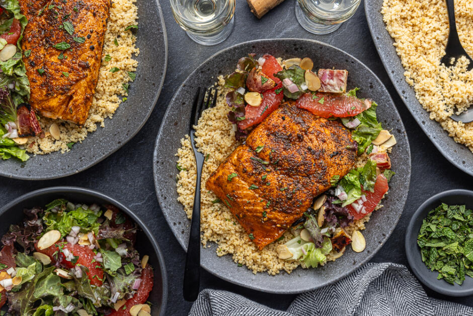 Blackened Trout over Minty Couscous