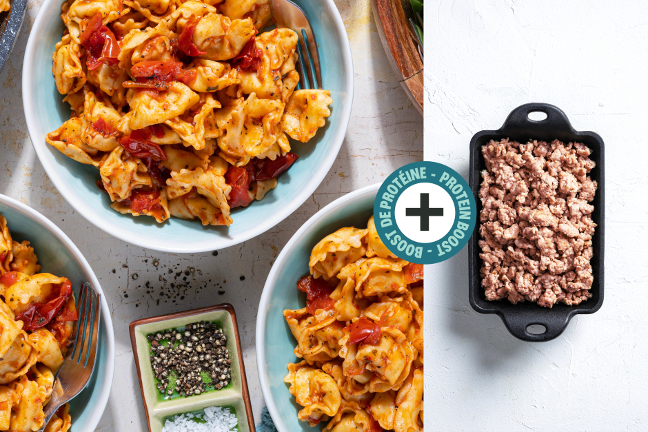 Boost de protéines | Tortellinis avec sauce au porc et aux tomates cerises