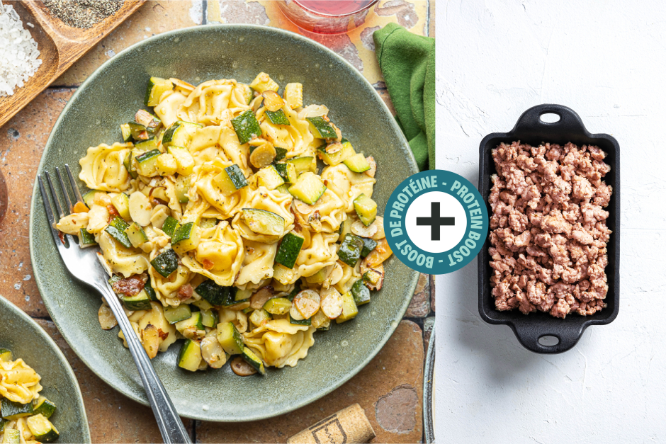 Protein Boost | Three-Cheese Tortellini Primavera with Sausage Meat