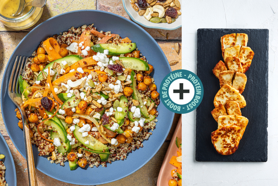Boost de protéines | Salade d’halloumi et de pois chiches rôtis érable-Dijon