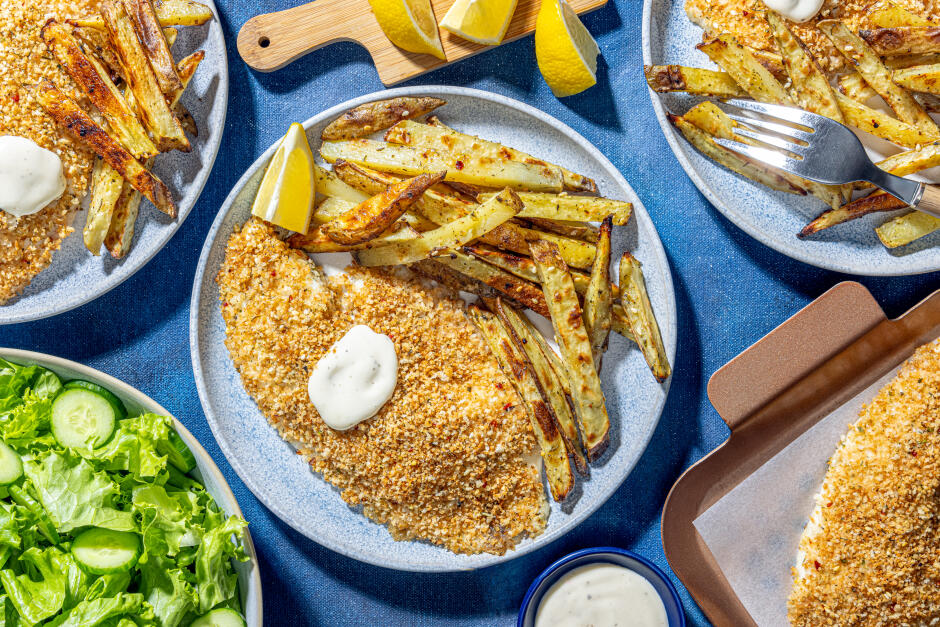 Fish and chips sur une plaque