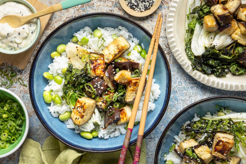 Miso-Glazed Eggplant Rice Bowls