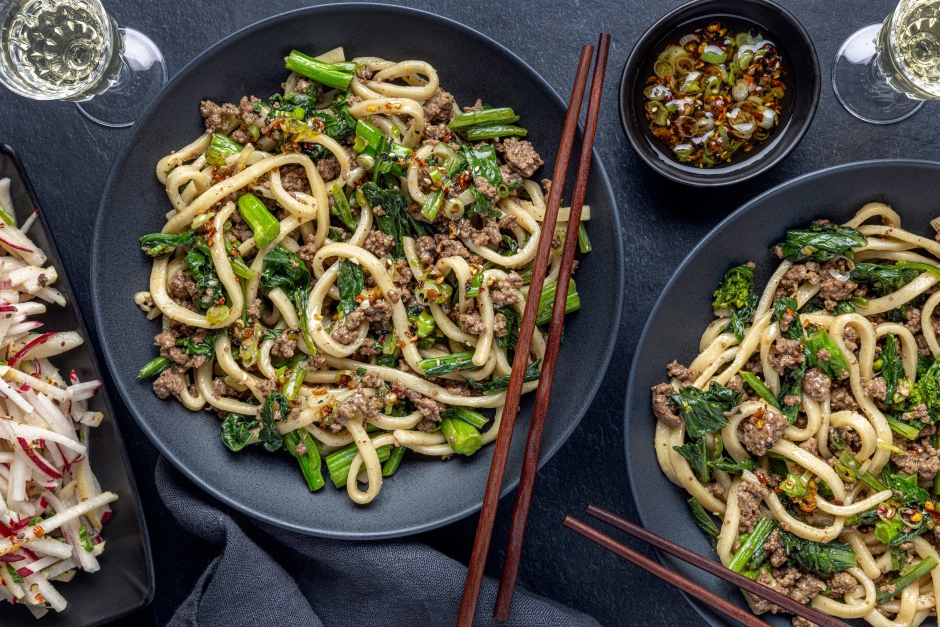 Spicy Chili Crisp Ground Bison Udon Noodles