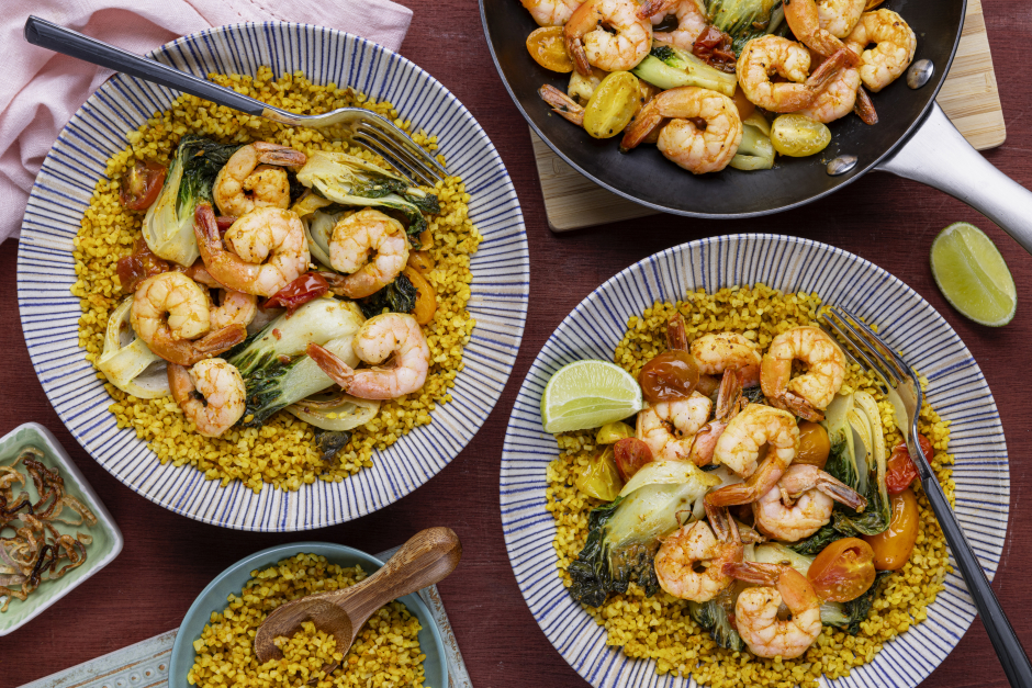 Carb-Wise: Tangy Tamarind Shrimp over Bulgur