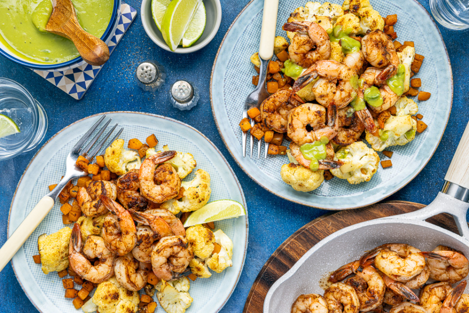 Spicy Jerk Shrimp & Avocado-Lime Dressing