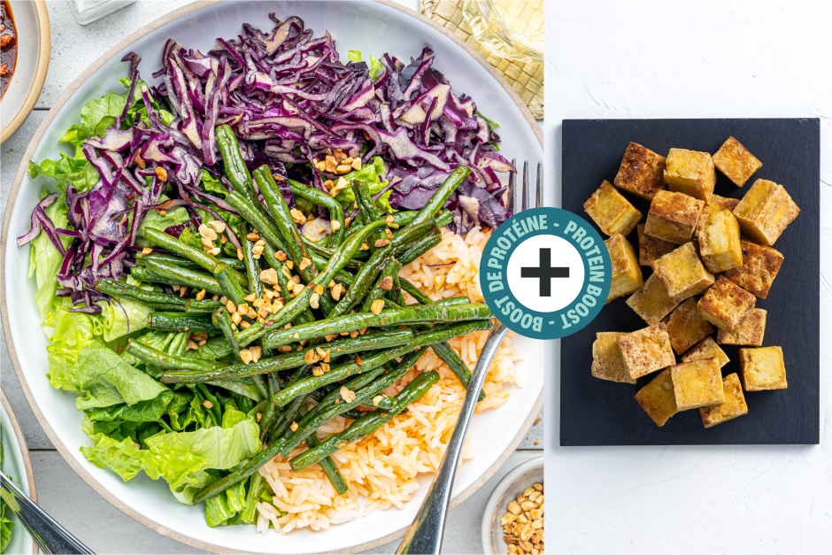 Protein Boost | Spring Roll Rice Bowls with Tofu & Sautéed Long Beans