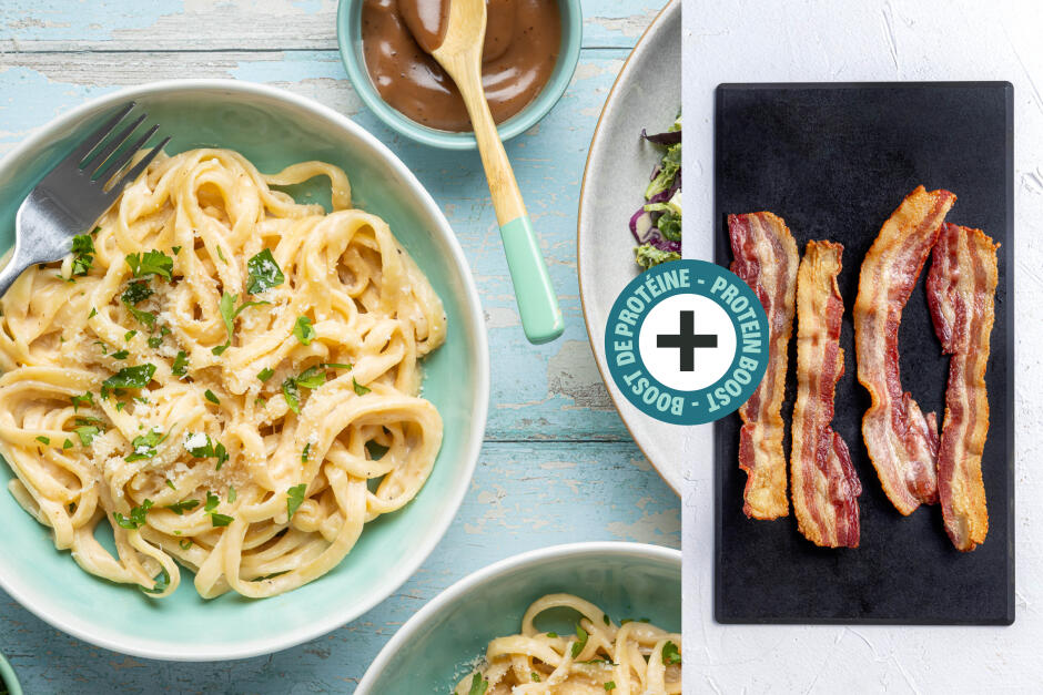 Protein Boost | Fresh Fettuccine Alfredo Skillet with Bacon