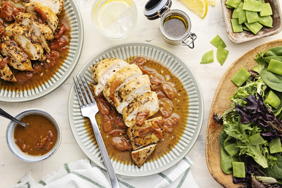Chicken Breast, Balsamic & Burst Cherry Tomato Skillet