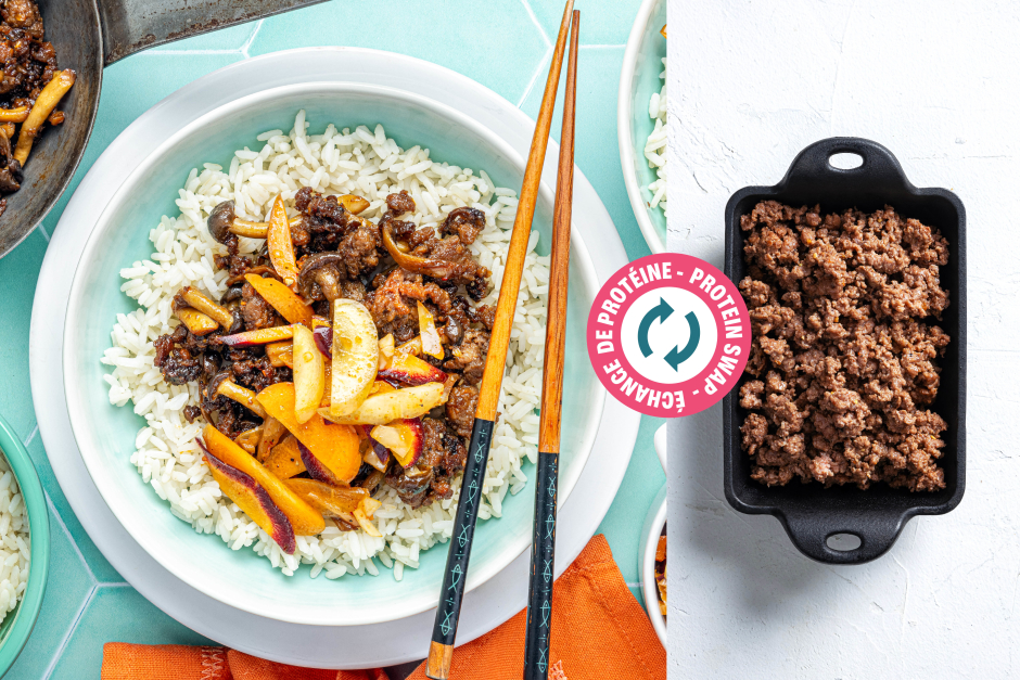 Protein Swap | Ground Beef & Shimeji Mushroom Bibimbap Bowls