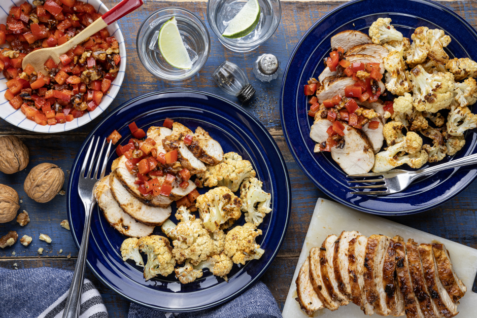 Saucy Chicken Breasts with Walnut Salsa