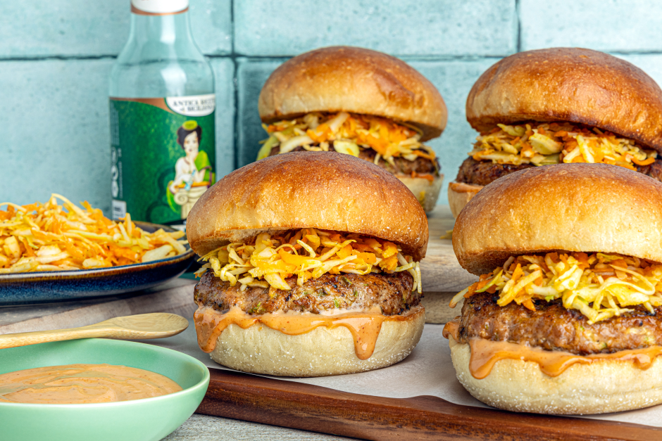 Burgers à la saucisse de porc et aux zucchinis ancestraux