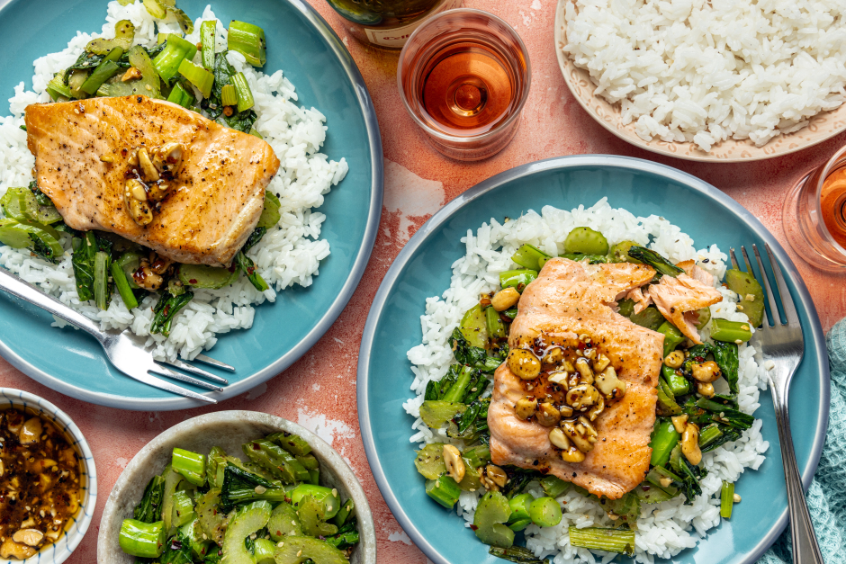 Salmon with Spicy Orange-Chili Cashew Crisp