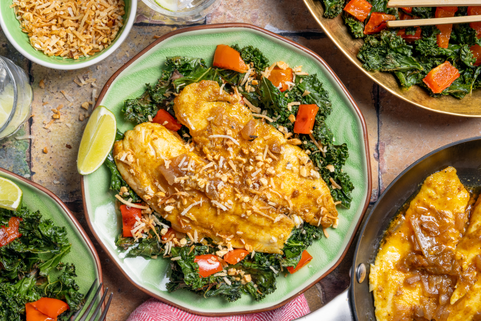 Curried Tilapia with Coco-Peanut Topping