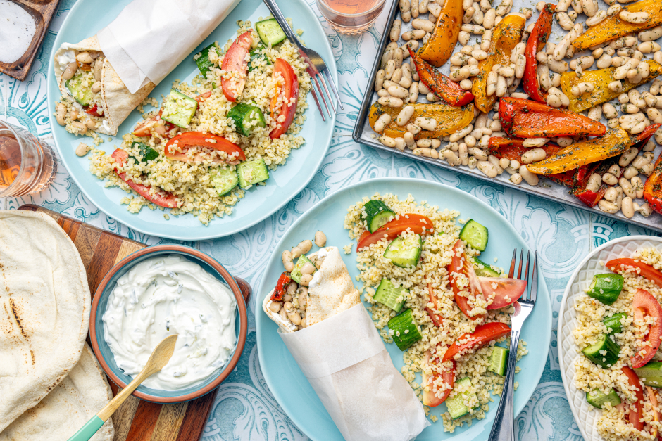 Greek-Style White Bean & Roasted Pepper Pita Wraps
