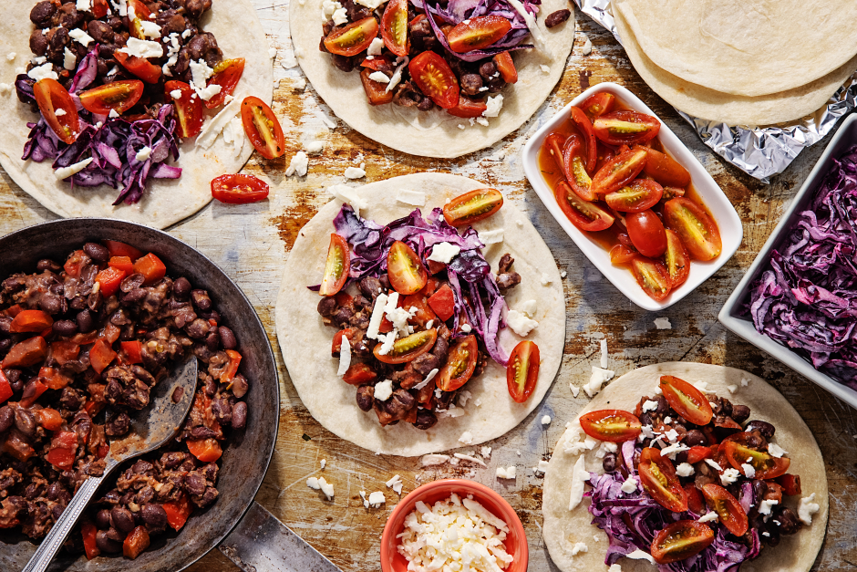 Black Bean, Sweet Pepper & Cotija Cheese Tacos