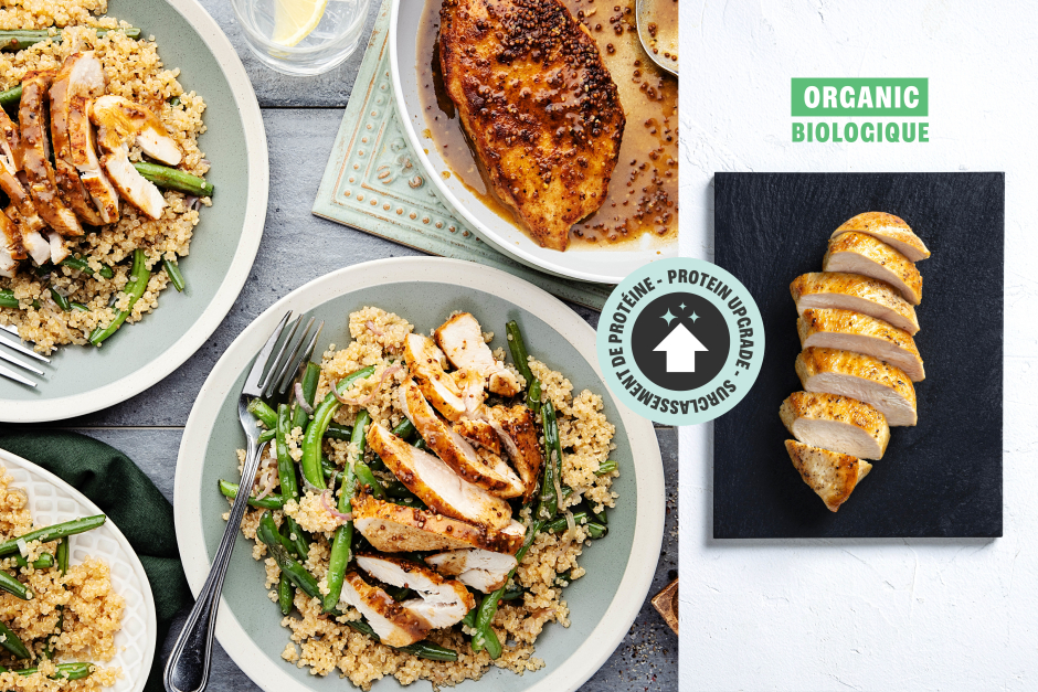 Surclassement de protéine | Poitrines de poulet BIO avec sauce bourbon-moutarde