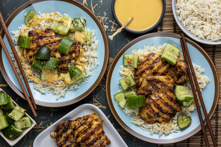 BBQ Chicken Thighs & Yellow Curry Peanut Sauce