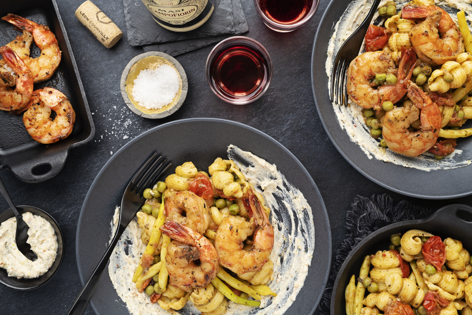 L’Artisan: Tiger Shrimp Pesto Pasta Primavera