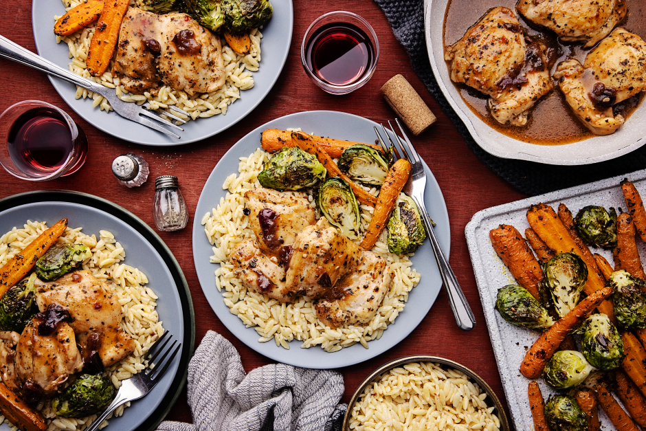 Cranberry-Braised Chicken with Roasted Veggies
