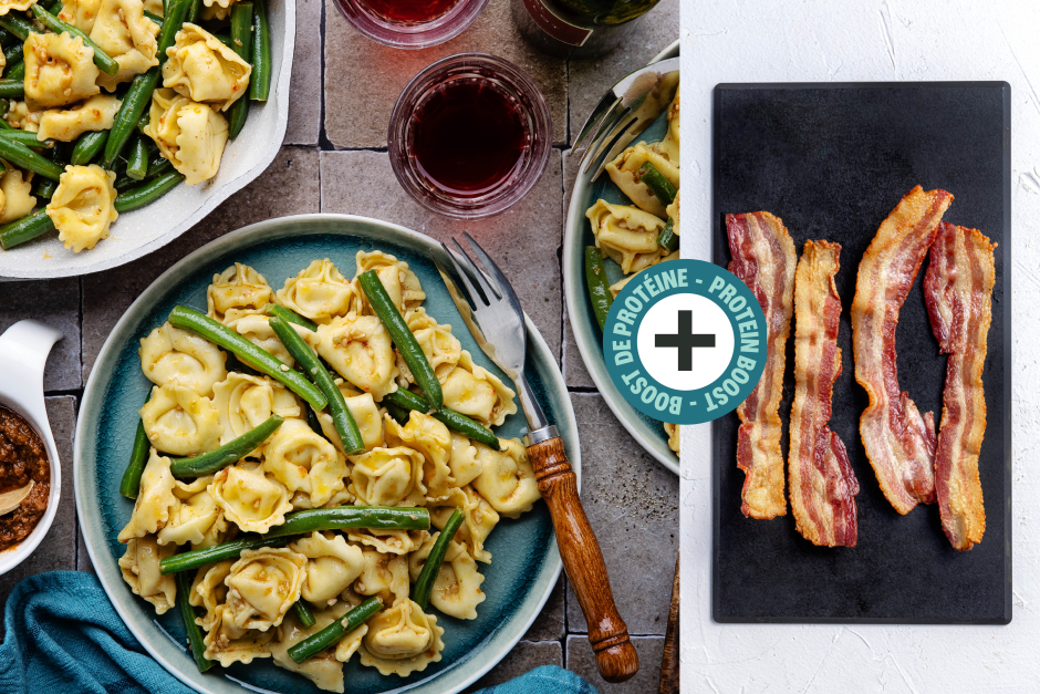 Protein Boost | Creamy Tomato Pesto Tortellini with Bacon