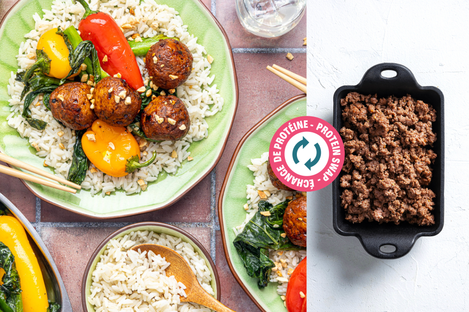 Protein Swap | Sweet Soy-Glazed Beef Meatballs & Gai Lan