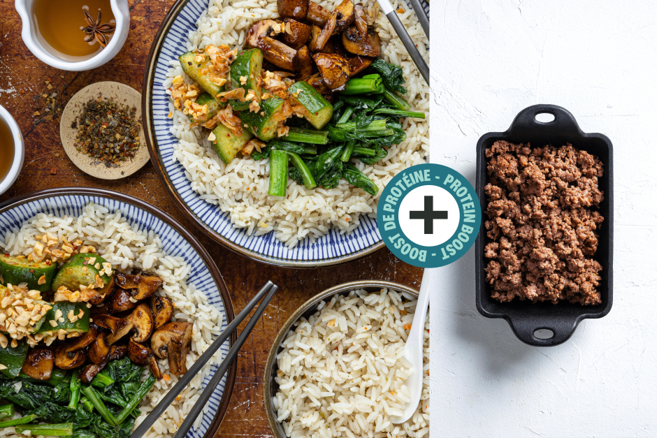 Protein Boost | Beef, Sweet Soy Mushroom & Asian Greens Rice Bowls
