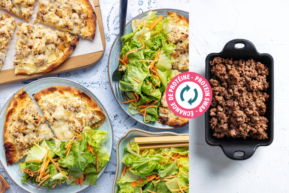 Protein Swap | Quick Ground Beef & French Onion Soup-Style Naan Pizzas