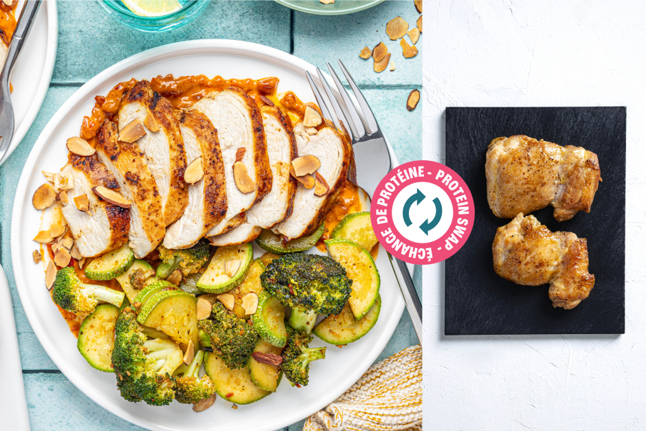 Protein Swap | Pan-Seared Chicken Thighs with Romesco Sauce