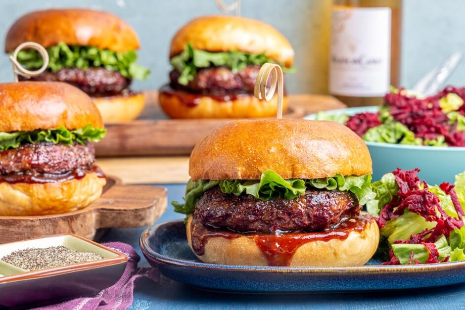 Juicy Beef & Sneaky Beet Burgers