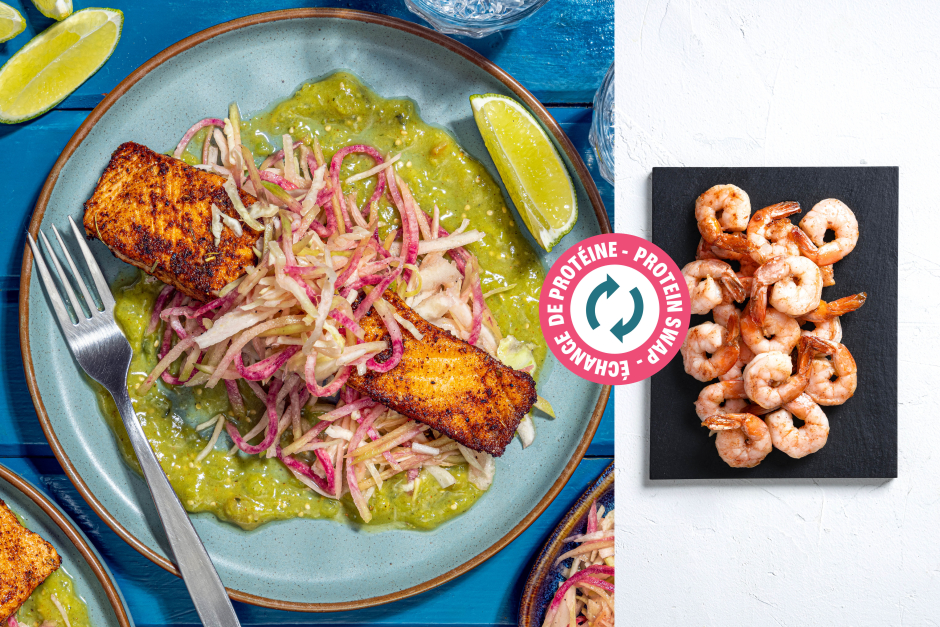 Protein Swap | Smoky Seared Shrimp with Tomatillo Guacamole