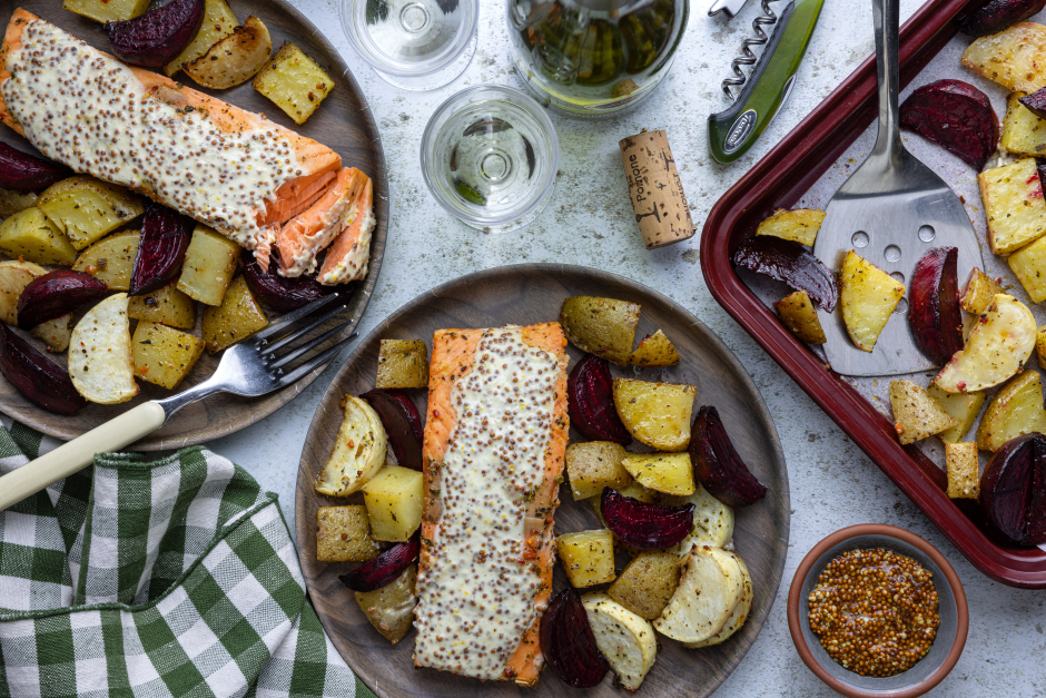 Sheet Pan Salmon with Mustard Cream