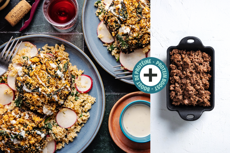 Protein Boost | Beef Stuffed Portobello Mushrooms over Savoury Grains